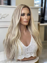 Blonde Long Wavy Platinum Wig Human Hair Lace Front with Dark Roots - Everyday Wigs